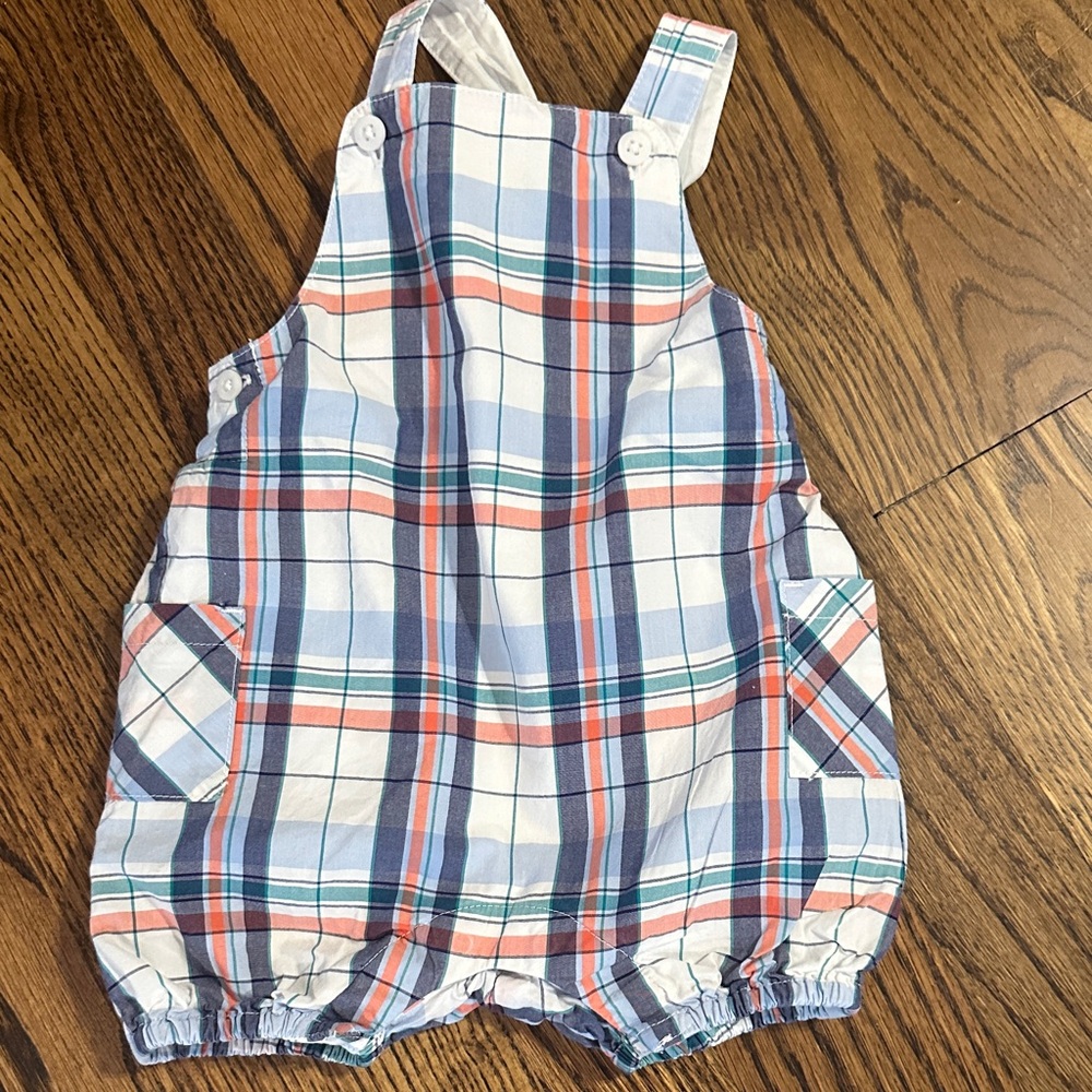 Janie and Jack baby boy's plaid shortall romper